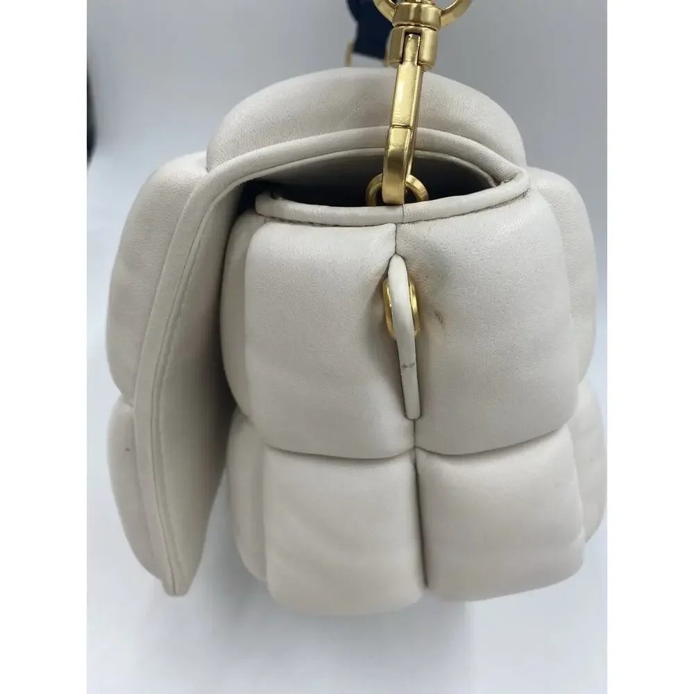 Kate Spade Boxxy Crossbody Bag East West Ivory Navy Blue Woven Puffy Leather
